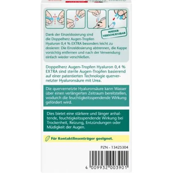 DOPPELHERZ Augen-Tropfen Hyaluron 0,4% Extra 10X0,5 ml