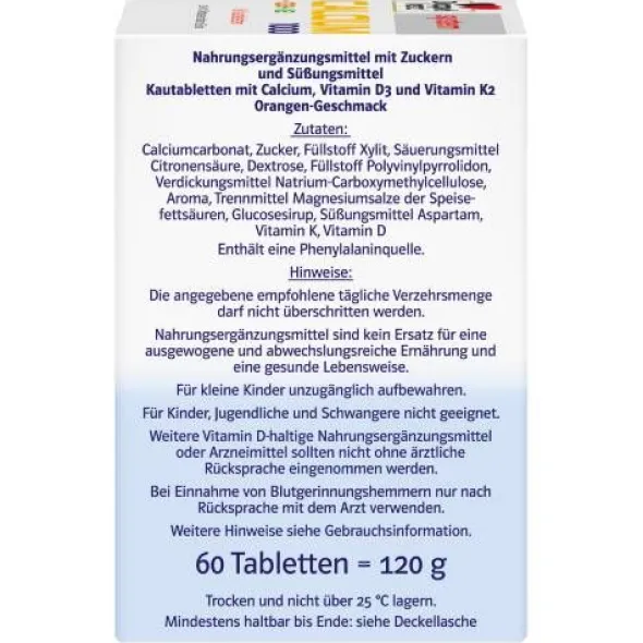 DOPPELHERZ Calcium 1000+D3+K2 system Kautabletten 60 St