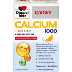 DOPPELHERZ Calcium 1000+D3+K2 system Kautabletten 60 St