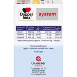 DOPPELHERZ Calcium 1000+D3+K2 system Kautabletten 60 St