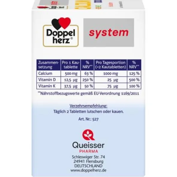 DOPPELHERZ Calcium 1000+D3+K2 system Kautabletten 60 St