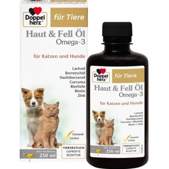 DOPPELHERZ für Tiere Haut&Fell Öl f.Hunde/Katzen 250 ml