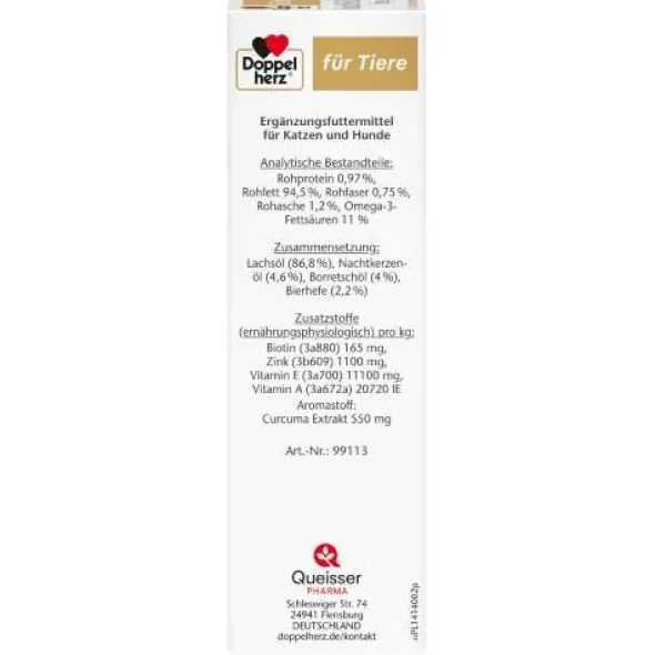 DOPPELHERZ für Tiere Haut&Fell Öl f.Hunde/Katzen 250 ml