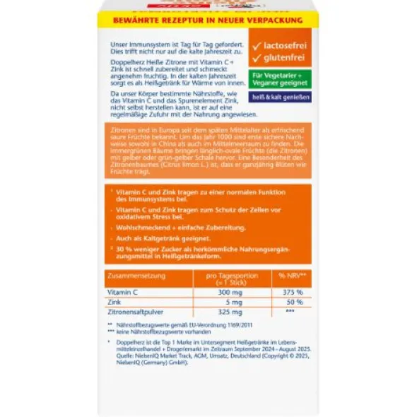 DOPPELHERZ heiße Zitrone Vitamin C+Zink Granulat 10 St
