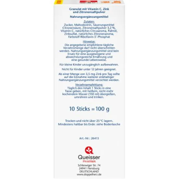 DOPPELHERZ heiße Zitrone Vitamin C+Zink Granulat 10 St