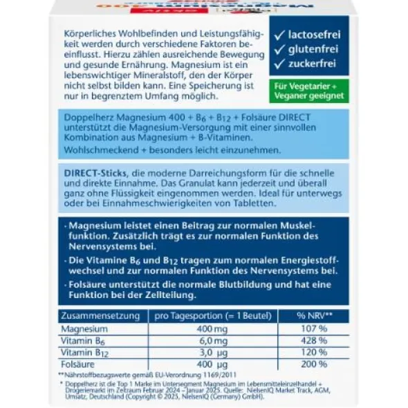 DOPPELHERZ Magnesium+B Vitamine DIRECT Pellets 20 St