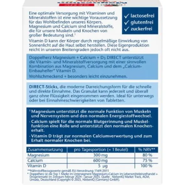 DOPPELHERZ Magnesium+Calcium+D3 DIRECT Pellets 20 St