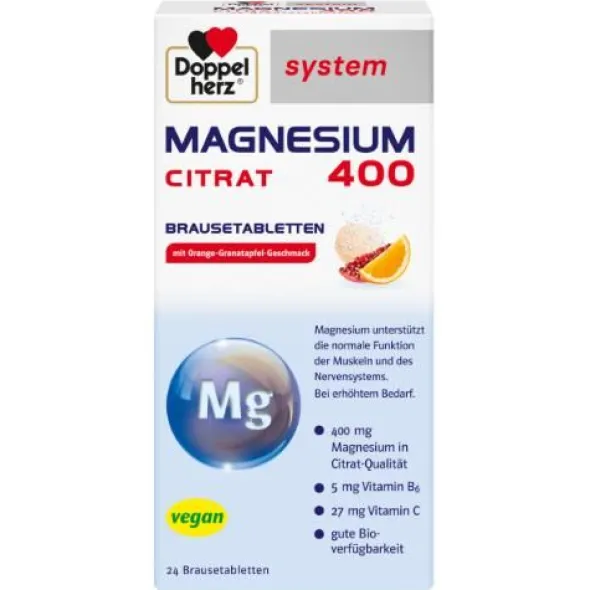 DOPPELHERZ Magnesium 400 Citrat system Brausetabl. 24 St
