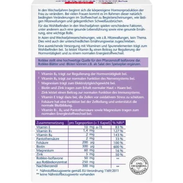 DOPPELHERZ Meno Rotklee+Nachtkerzenöl+Biotin Kaps. 30 St