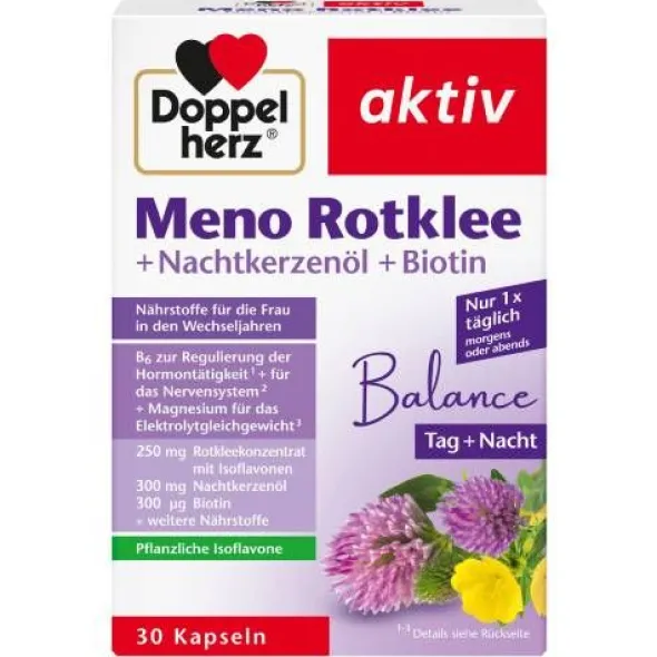 DOPPELHERZ Meno Rotklee+Nachtkerzenöl+Biotin Kaps. 30 St