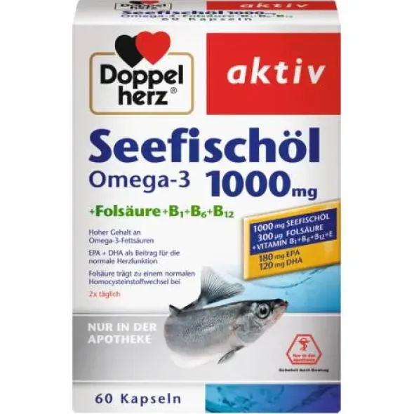 DOPPELHERZ Seefischöl Omega-3 1.000 mg+Fols.Kaps. 60 St