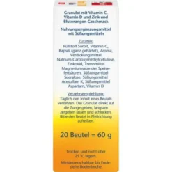 DOPPELHERZ Vitamin C 1000+D3+Zink DIRECT Pellets 20 St