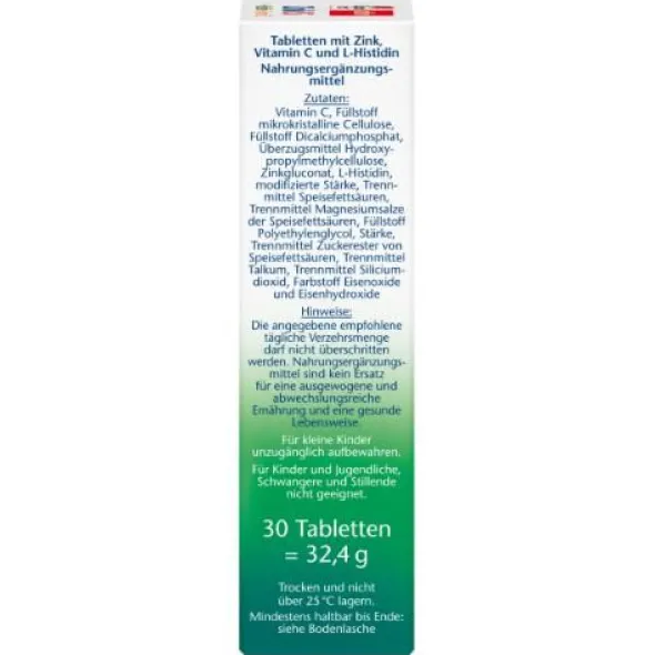 DOPPELHERZ Zink 15 mg+Histidin+Vit.C Depot aktiv 30 St