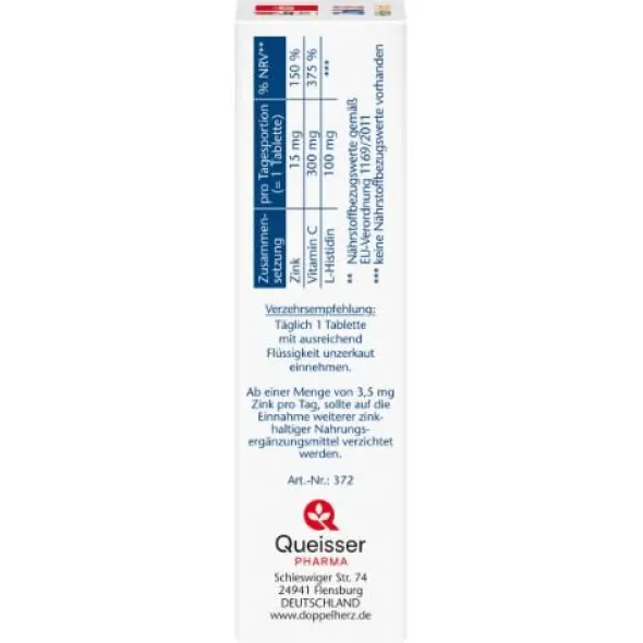 DOPPELHERZ Zink 15 mg+Histidin+Vit.C Depot aktiv 30 St