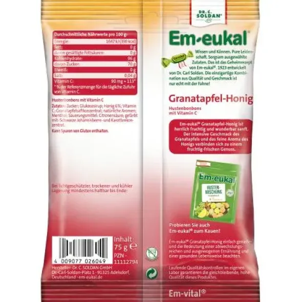 EM-EUKAL Bonbons Granatapfel-Honig zuckerhaltig 75 g
