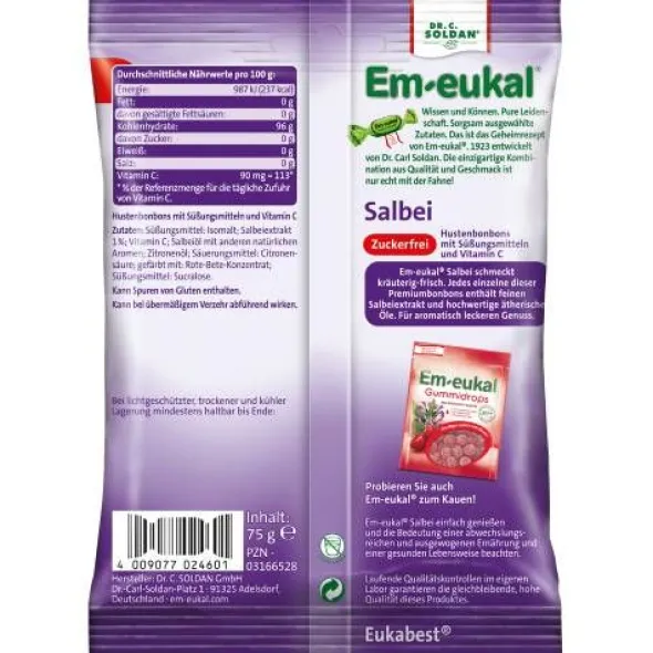 EM-EUKAL Bonbons Salbei zuckerfrei 75 g