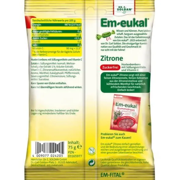 EM-EUKAL Bonbons Zitrone zuckerfrei 75 g