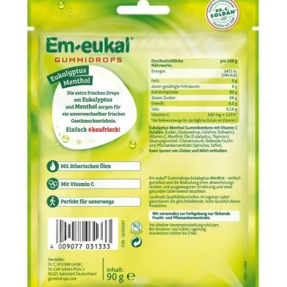 EM-EUKAL Gummidrops Eukalyptus-Menthol zuckerhalt. 90 g