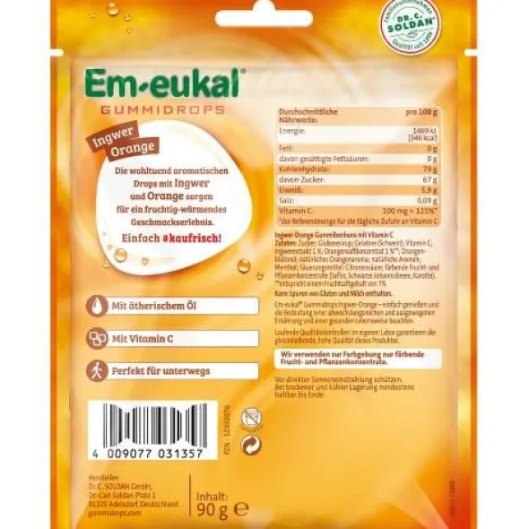 EM-EUKAL Gummidrops Ingwer-Orange zuckerhaltig 90 g