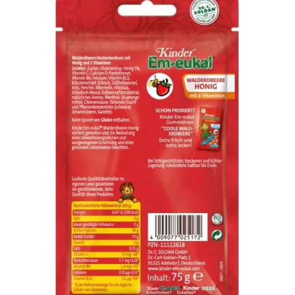 EM-EUKAL Kinder Bonbons Walderdbeere-Honig zh. 75 g