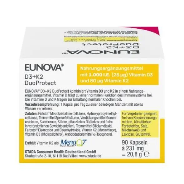 EUNOVA DuoProtect D3+K2 1000 I.E./80 μg Kaps.Kombi 2X90 St
