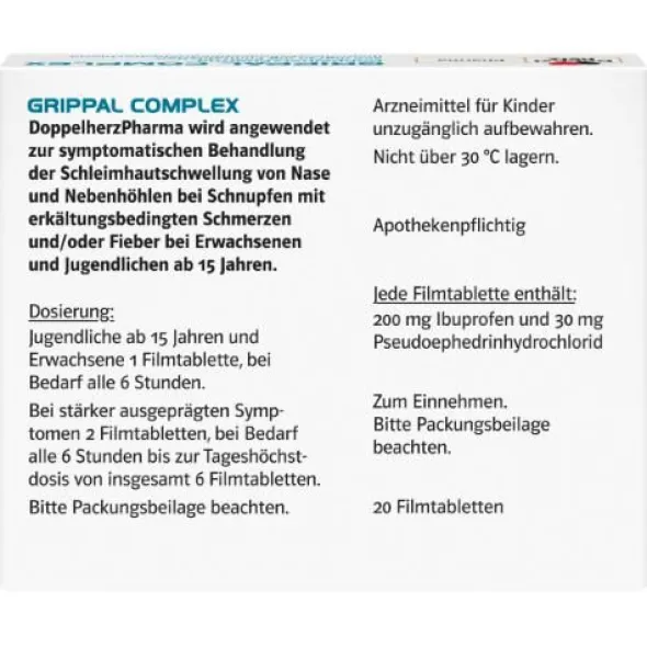 GRIPPAL COMPLEX DoppelherzPharma 200 mg/30 mg FTA 20 St