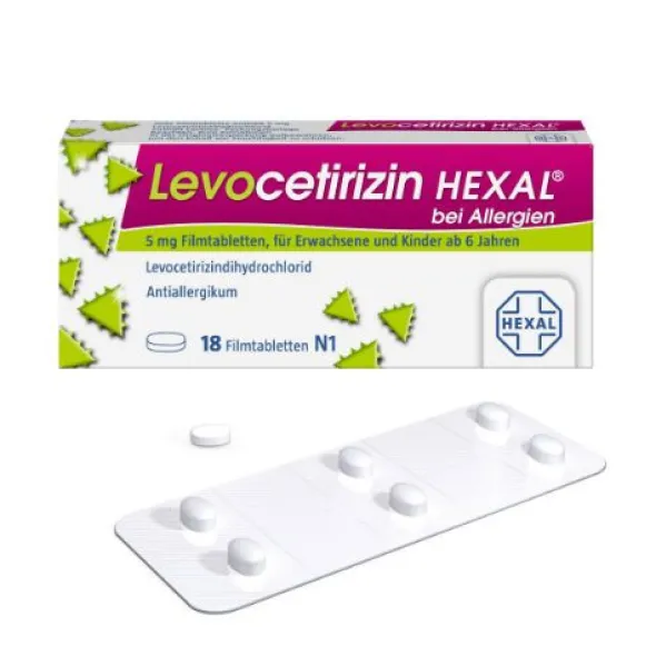 LEVOCETIRIZIN HEXAL bei Allergien 5 mg Filmtabl. 18 St