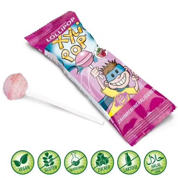 MIRADENT XyliPOP Lolli Zahnpflegelolli Erdbeere 1X6 g