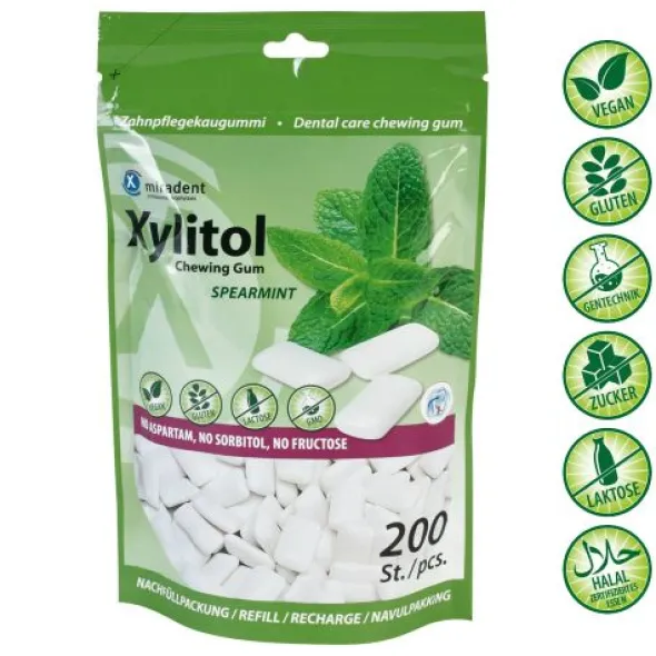MIRADENT Xylitol Chewing Gum Spearmint Ref. 200 St