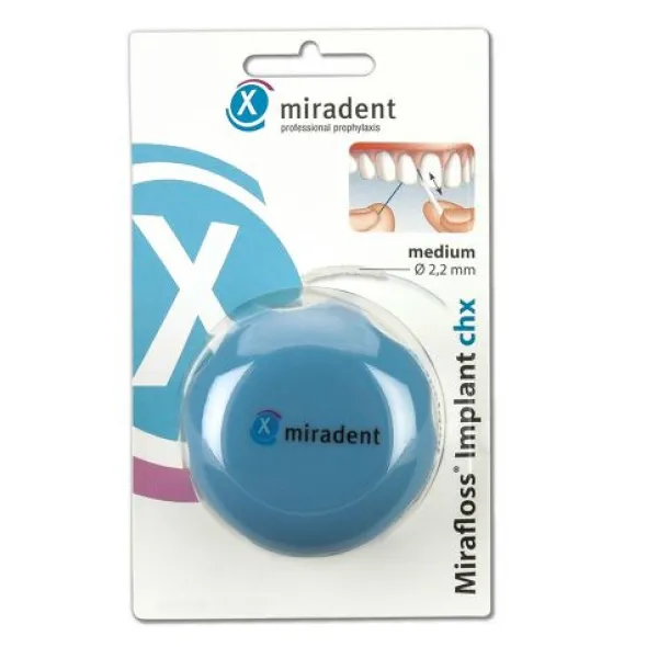MIRADENT Zahnseide Mirafloss Implant CHX medium 50X15 cm