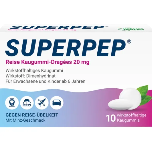 SUPERPEP Reise Kaugummi Dragees 20 mg 10 St