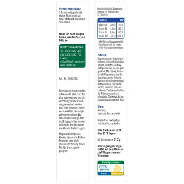 TAXOFIT Magnesium 600 FORTE Depot Tabletten 30 St
